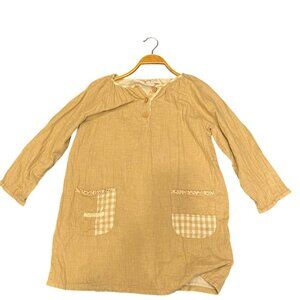Boho Cottagecore Tunic Dress with Gingham Pockets – Long Sleeve